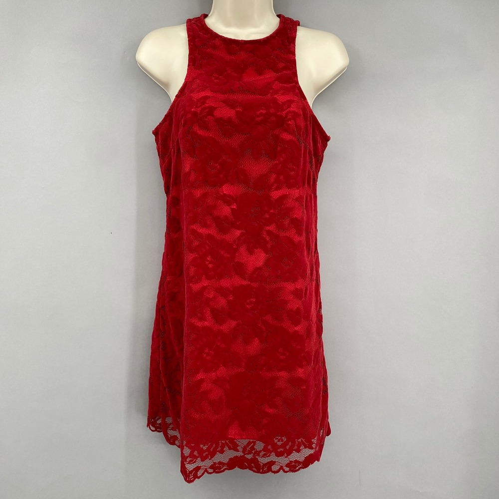 Lovers + Friends Red Lace Velvet Burnout Mini Dress Womens XS Holiday Cocktail